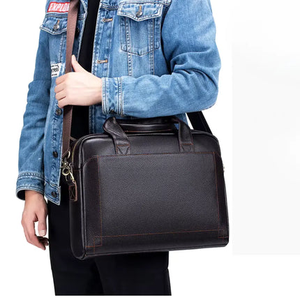Dark Brown Leather Briefcase – Premium Laptop Work Bag for Men & Women