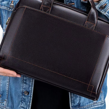 Dark Brown Leather Briefcase – Premium Laptop Work Bag for Men & Women