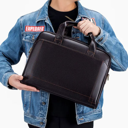 Dark Brown Leather Briefcase – Premium Laptop Work Bag for Men & Women
