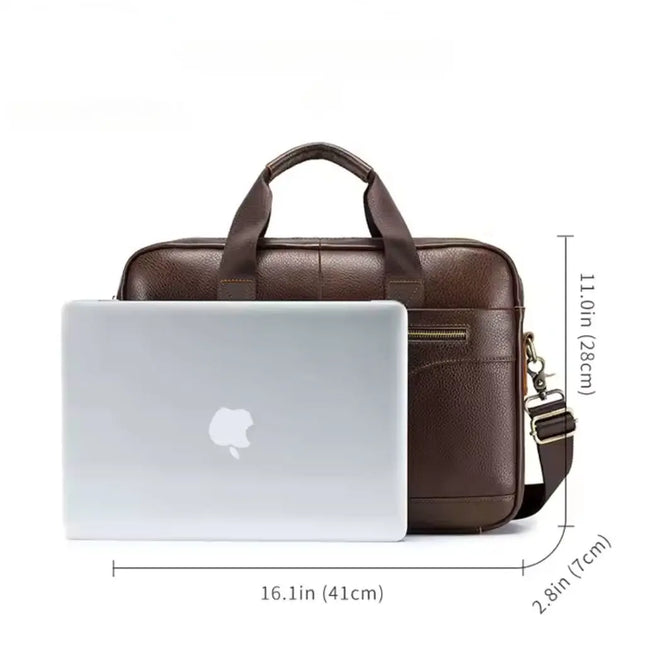 16" Brown Leather Laptop Bag for Men – Classic Design & Optimal Protection