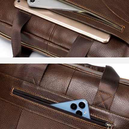 16" Brown Leather Laptop Bag for Men – Classic Design & Optimal Protection