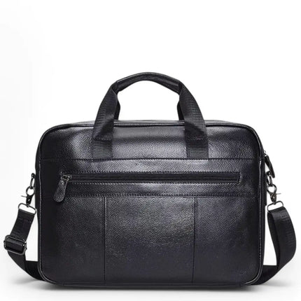 Premium 16-Inch Black Leather Laptop Bag for Men – Professional Briefcase with Padded Protection & Multiple Compartments