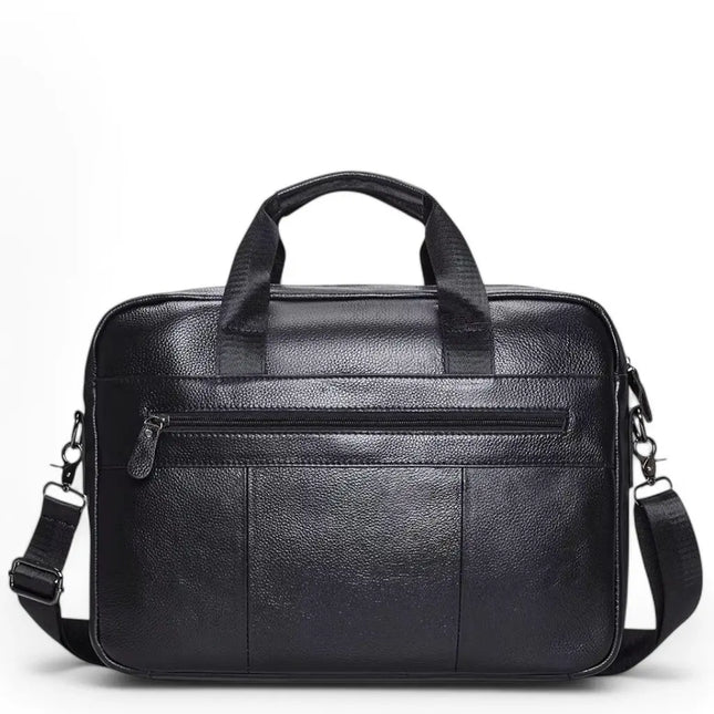 Premium 16-Inch Black Leather Laptop Bag for Men – Professional Briefcase with Padded Protection & Multiple Compartments