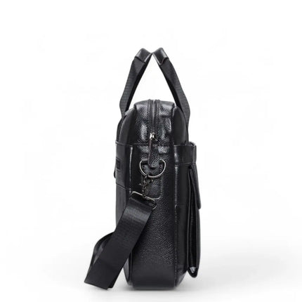 Premium 16-Inch Black Leather Laptop Bag for Men – Professional Briefcase with Padded Protection & Multiple Compartments