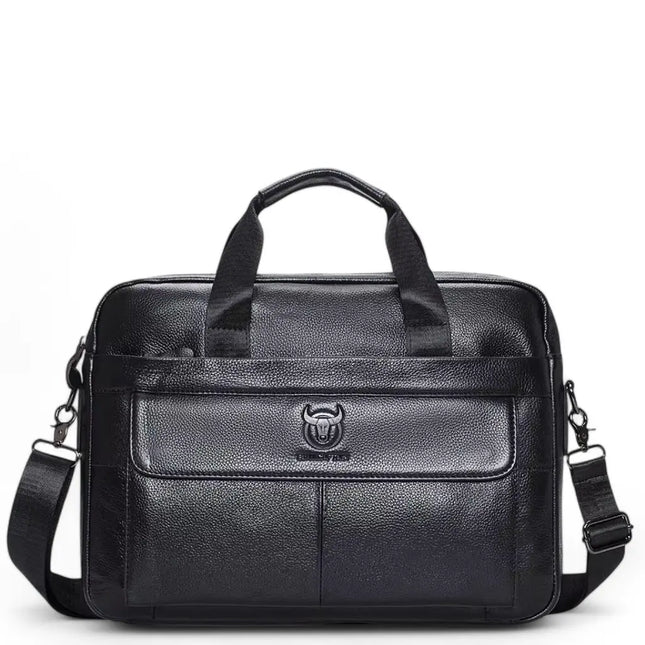 Premium 16-Inch Black Leather Laptop Bag for Men – Professional Briefcase with Padded Protection & Multiple Compartments