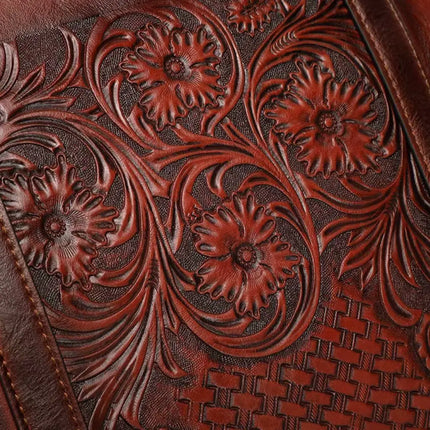 Vintage Leather Laptop Bag for Women – 14-inch Floral Design, Elegant & Timeless Style