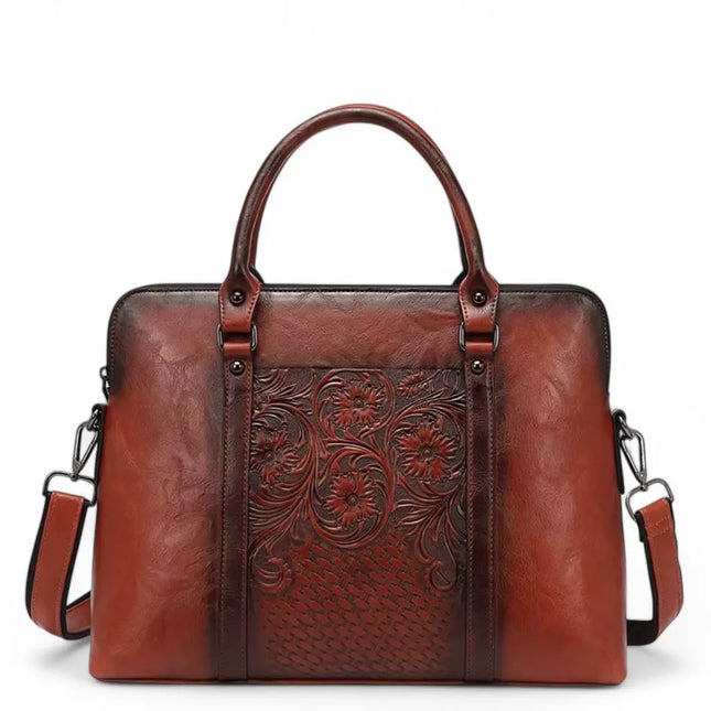 Vintage Leather Laptop Bag for Women – 14-inch Floral Design, Elegant & Timeless Style