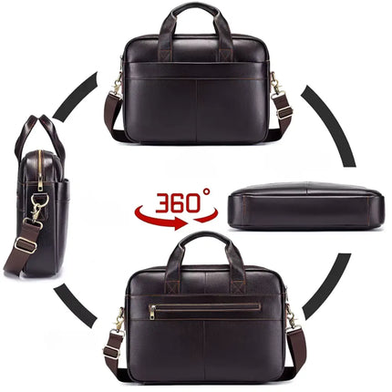 Dark Brown Leather Laptop Bag – Genuine Leather Briefcase for Work & Travel