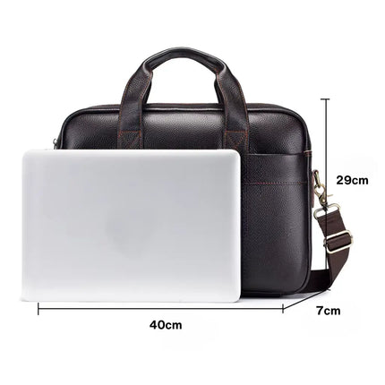 Dark Brown Leather Laptop Bag – Genuine Leather Briefcase for Work & Travel