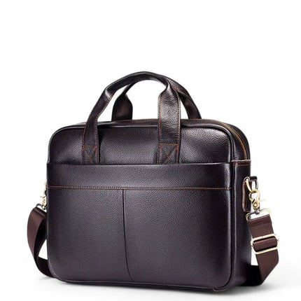 Dark Brown Leather Laptop Bag – Genuine Leather Briefcase for Work & Travel