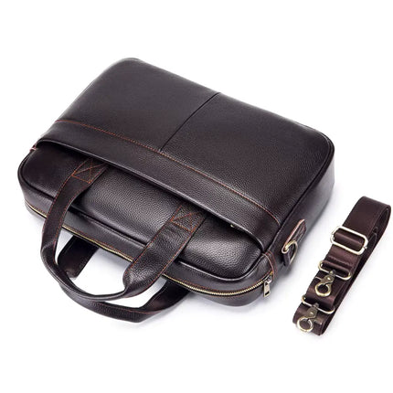 Dark Brown Leather Laptop Bag – Genuine Leather Briefcase for Work & Travel