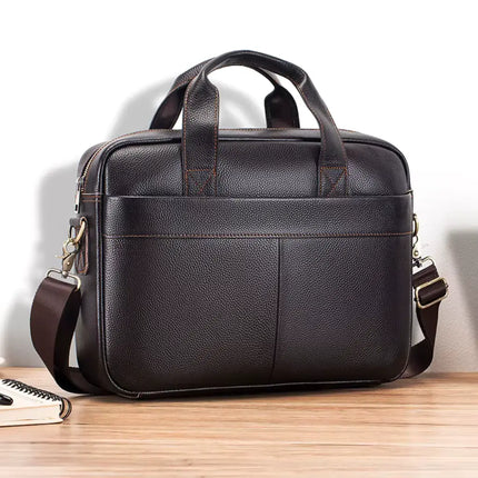 Dark Brown Leather Laptop Bag – Genuine Leather Briefcase for Work & Travel