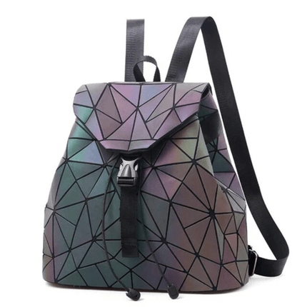 Reflective Holographic Backpack for Women – Adjustable Strap, Geometric Design, Glows in the Dark