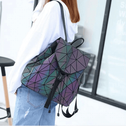 Reflective Holographic Backpack for Women – Adjustable Strap, Geometric Design, Glows in the Dark