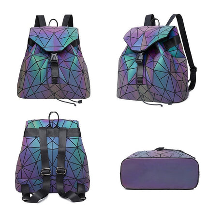 Reflective Holographic Backpack for Women – Adjustable Strap, Geometric Design, Glows in the Dark
