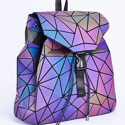 Reflective Holographic Backpack for Women – Adjustable Strap, Geometric Design, Glows in the Dark