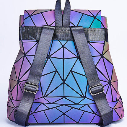 Reflective Holographic Backpack for Women – Adjustable Strap, Geometric Design, Glows in the Dark