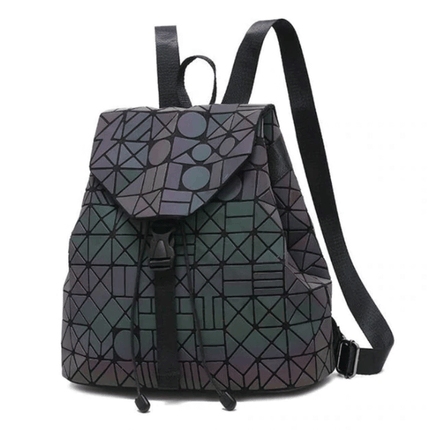 Reflective Holographic Backpack for Women – Adjustable Strap, Geometric Design, Glows in the Dark
