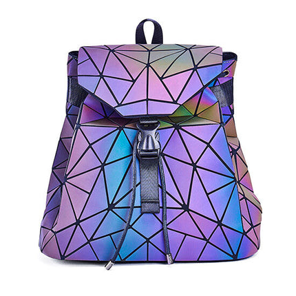 Reflective Holographic Backpack for Women – Adjustable Strap, Geometric Design, Glows in the Dark