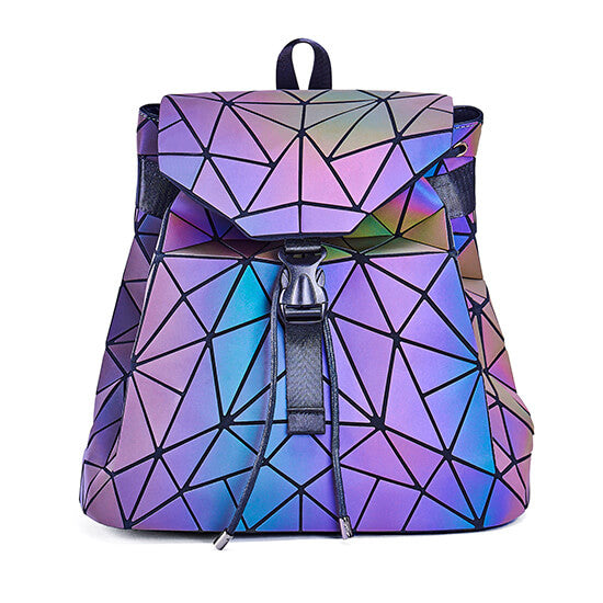 Reflective Holographic Backpack for Women – Adjustable Strap, Geometric Design, Glows in the Dark