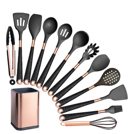 Premium 10-Piece Silicone Kitchen Utensil Set with Space-Saving Holder – Heat-Resistant, Non-Scratch, Dishwasher-Safe