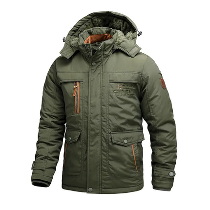 Men’s Tactical Waterproof Winter Jacket – Insulated, Detachable Hood, Windproof & Multi-Pocket Design