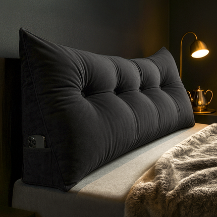 Ergonomic Headboard Cushion with Side Pockets – Long Bed Backrest Pillow for Reading, TV, and Relaxation