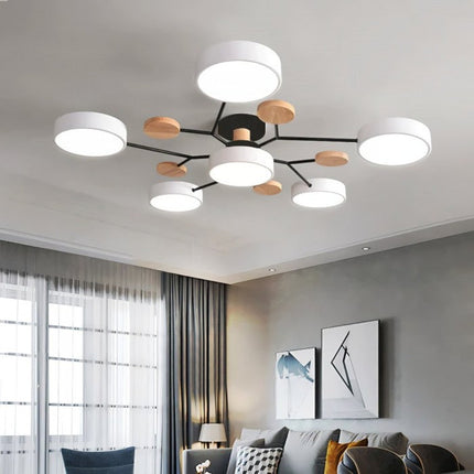 Modern LED Ceiling Light Fixture with Branch Design & Round Panels – Dimmable, Energy-Efficient Lighting (24", 31", 39")