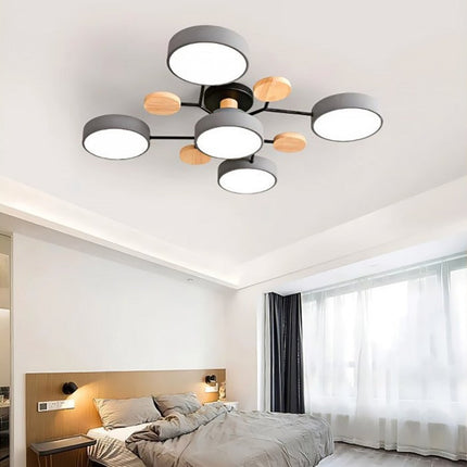 Modern LED Ceiling Light Fixture with Branch Design & Round Panels – Dimmable, Energy-Efficient Lighting (24", 31", 39")