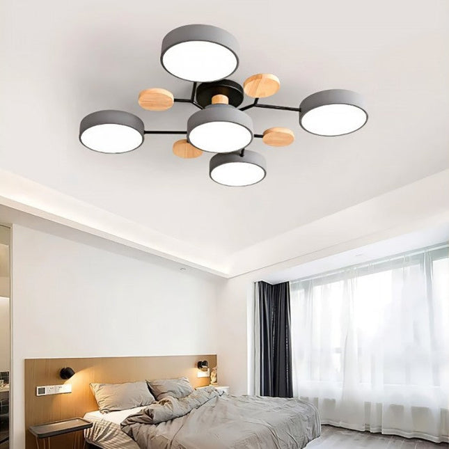 Modern LED Ceiling Light Fixture with Branch Design & Round Panels – Dimmable, Energy-Efficient Lighting (24", 31", 39")