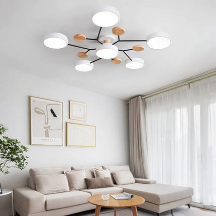 Modern LED Ceiling Light Fixture with Branch Design & Round Panels – Dimmable, Energy-Efficient Lighting (24", 31", 39")