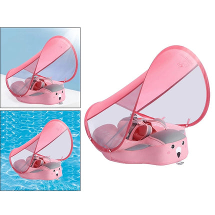 Inflatable Baby Swim Float with UPF 50+ Sun Canopy – Safe & Comfortable Flamingo Pool Trainer for Infants 3–24 Months