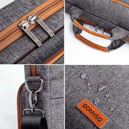 16" Grey Laptop Bag for Men – Water-Resistant, Slim Briefcase with Cognac Accents