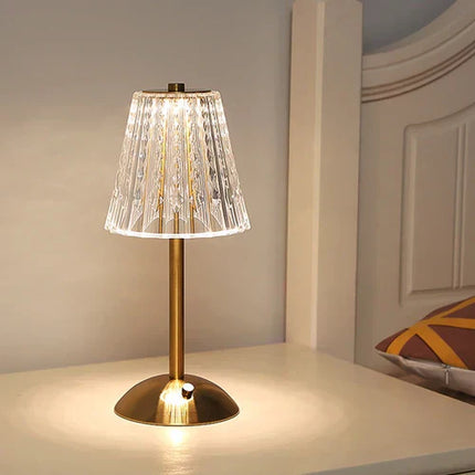 Gold Crystal Table Lamp – Elegant Sparkling Accent Light for Bedroom or Living Room Décor