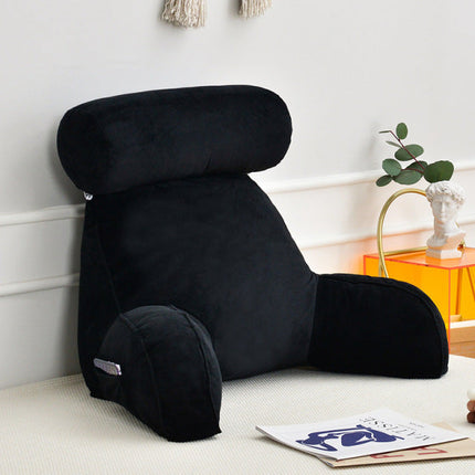 Ergonomic Backrest & Reading Pillow with Arms, Adjustable Headrest & Side Pocket – Soft Velour Washable Cover