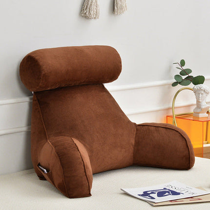 Ergonomic Backrest & Reading Pillow with Arms, Adjustable Headrest & Side Pocket – Soft Velour Washable Cover