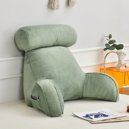 Ergonomic Backrest & Reading Pillow with Arms, Adjustable Headrest & Side Pocket – Soft Velour Washable Cover