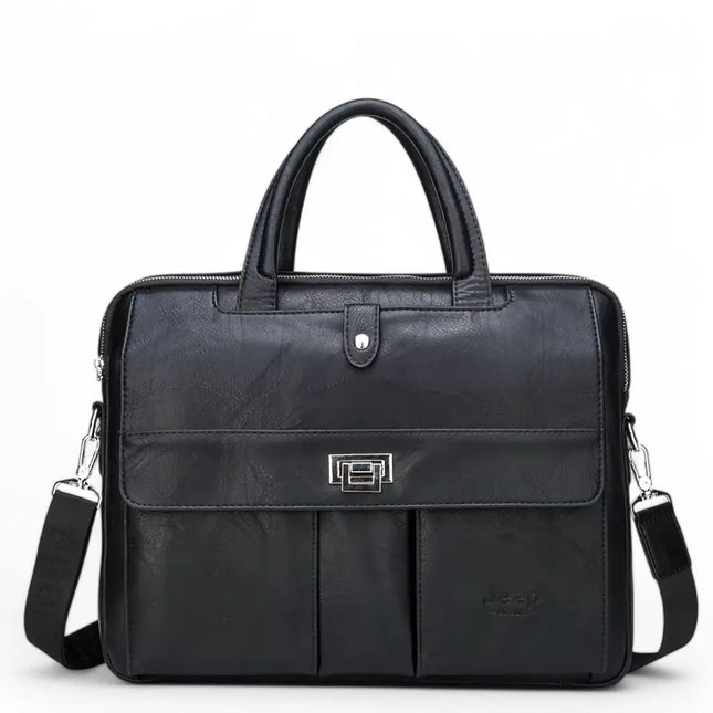 Premium Black Leather Laptop Bag for 13.3" Laptops – Stylish, Water-Resistant, and Professional