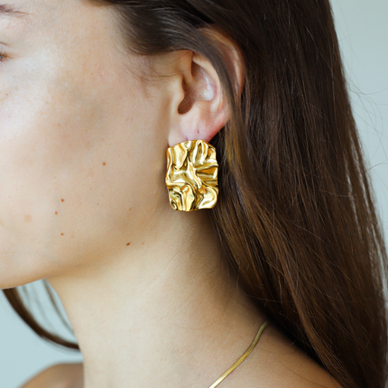 Gold Sculptural Statement Earrings – Melted Metal Design | Modern Artistic Jewelry