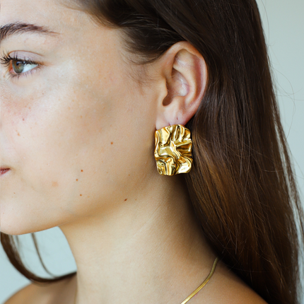 Gold Sculptural Statement Earrings – Melted Metal Design | Modern Artistic Jewelry
