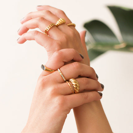 Gold Twisted Chunky Statement Ring  Croissant Style Bold Gold Ring for Women