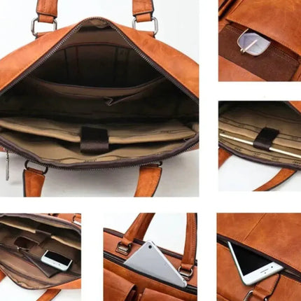 Premium Brown Leather 13-Inch Laptop Bag for Men – Timeless Design & Practical Functionality