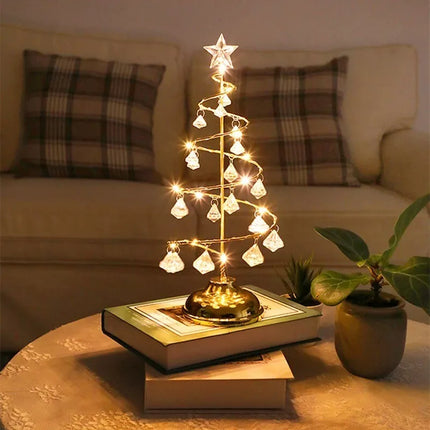 USB Rechargeable Decorative Christmas Tree Table Lamp – 15.7″ H x 7.9″ W Festive LED Accent Light for Home
