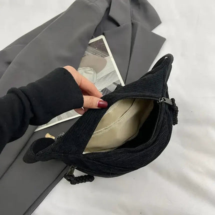 Minimalist Black Corduroy Crossbody Bag – Durable, Adjustable, Lightweight