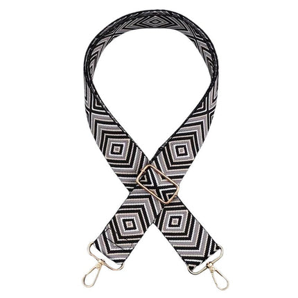 Adjustable Black & White Geometric Bag Strap – Stylish Replacement Purse Strap with Metal Clasps