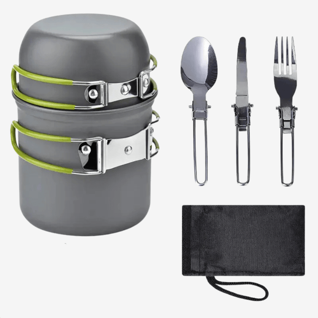 Outdoor Lightweight Camping Cooking Set – Compact Mess Kit with Pans & Cutlery