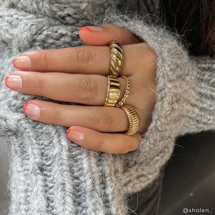 Gold Twisted Chunky Statement Ring  Croissant Style Bold Gold Ring for Women