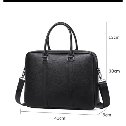 14-Inch Leather Laptop Bag for Men – Premium Cowhide Briefcase with Multiple Compartments