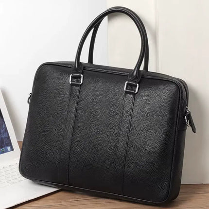 14-Inch Leather Laptop Bag for Men – Premium Cowhide Briefcase with Multiple Compartments