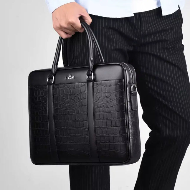13-inch Crocodile Print Leather Laptop Bag – Premium Business Briefcase with Timeless Design